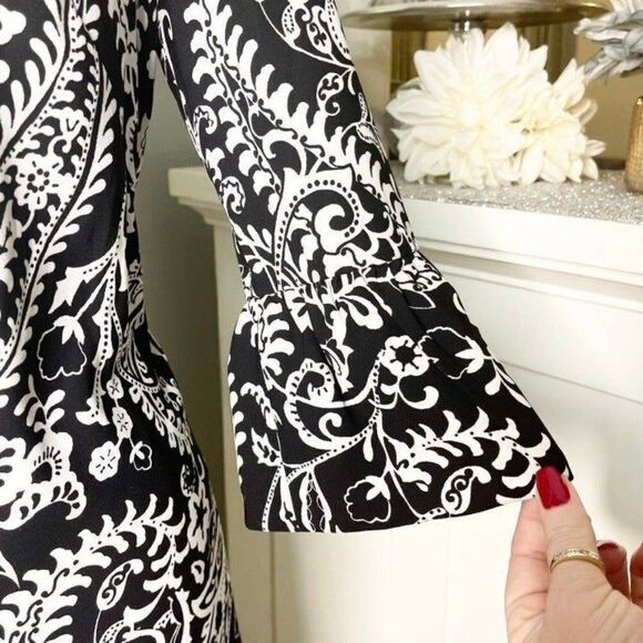 Talbots Black & White Floral Flounce Sleeve Shift Dress 4 Small - Picture 6 of 12